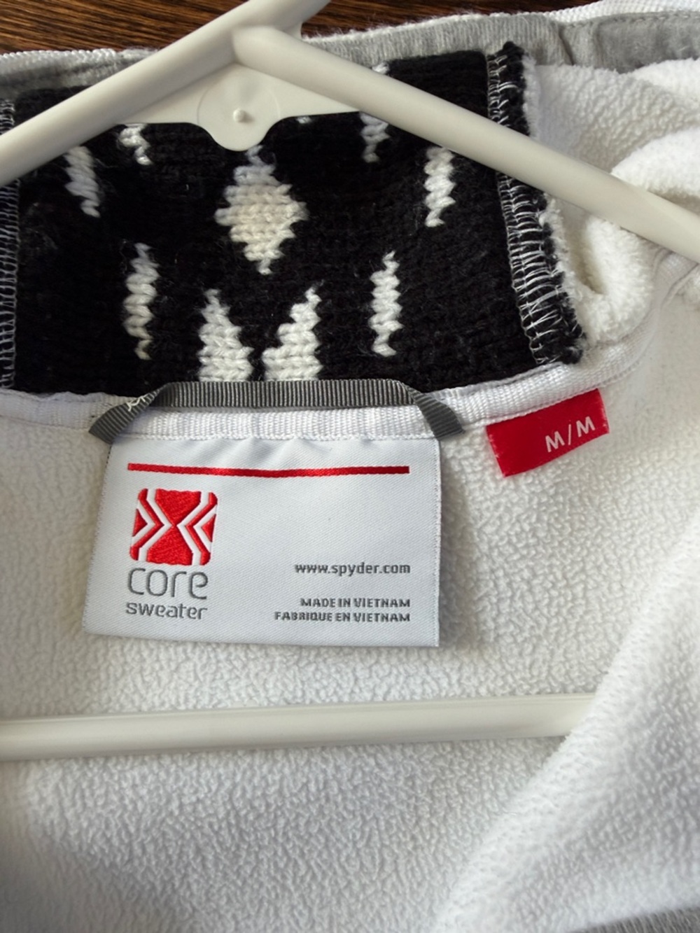 Spyder White Hooded Zip Jacket with Black Nordic Panel and Red Drawcord - Picture 2 of 6